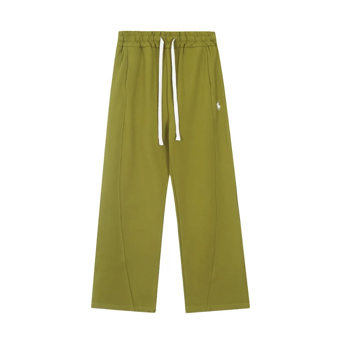 🅿️250 "Top quality" Style number: T7002# [Ralph Lauren solid color pony embroidered logo simple casual wide-leg trousers] ✅Ralph Lauren classic basic versatile unisex wide-leg spliced couple straight trousers ✅Brocade and cotton Roman cloth splicing technology ✅The version is restored to the original single The maximum size can be worn up to 170 pounds Loose, comfortable and stress-free ✅The upper body is simple and easy to match ootd must-have Good-looking clothes are never chosen by anyone. A must-have in couples’ wardrobes. Size: S-XL. Color: floral gray, black, yellow, and fruit green.